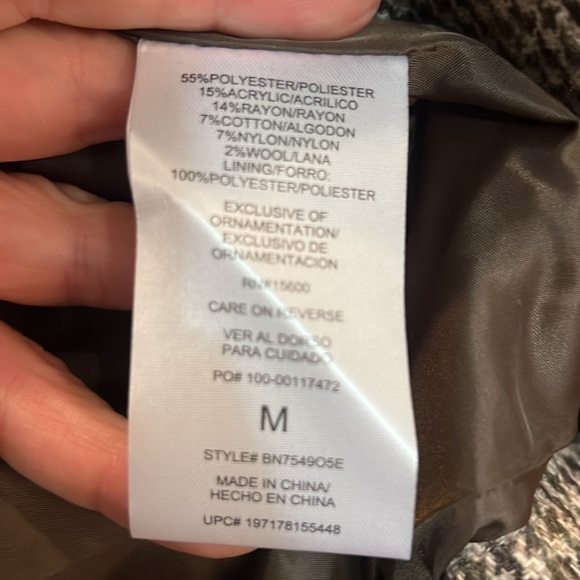 DEMOCRACY MINI CHECK ZIP FRONT BOMBER JACKET OLIVE BROWN TWEED HOUNDSTOOTH MED - Picture 10 of 14